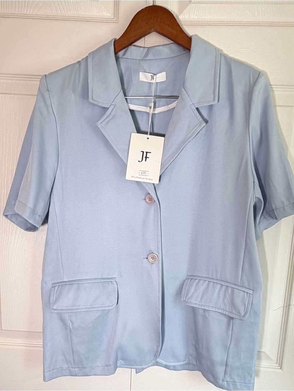JF Fashion Studio NWT Blue Short Sleeve Blazer Jacket Relaxed Lightweight Large